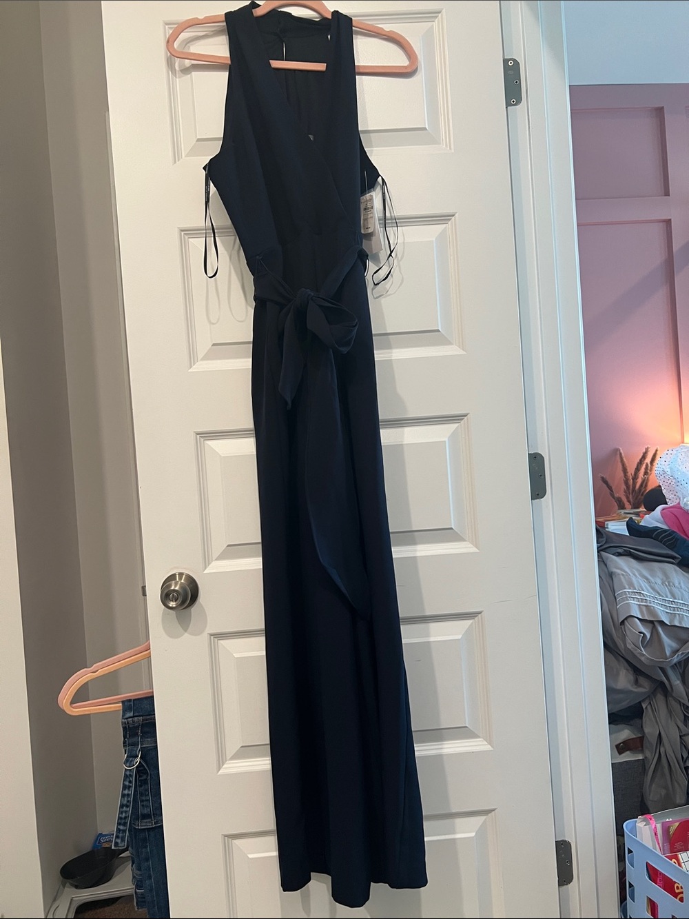 julia jordan Navy Blue Sleeveless Jumpsuit with Waist Tie